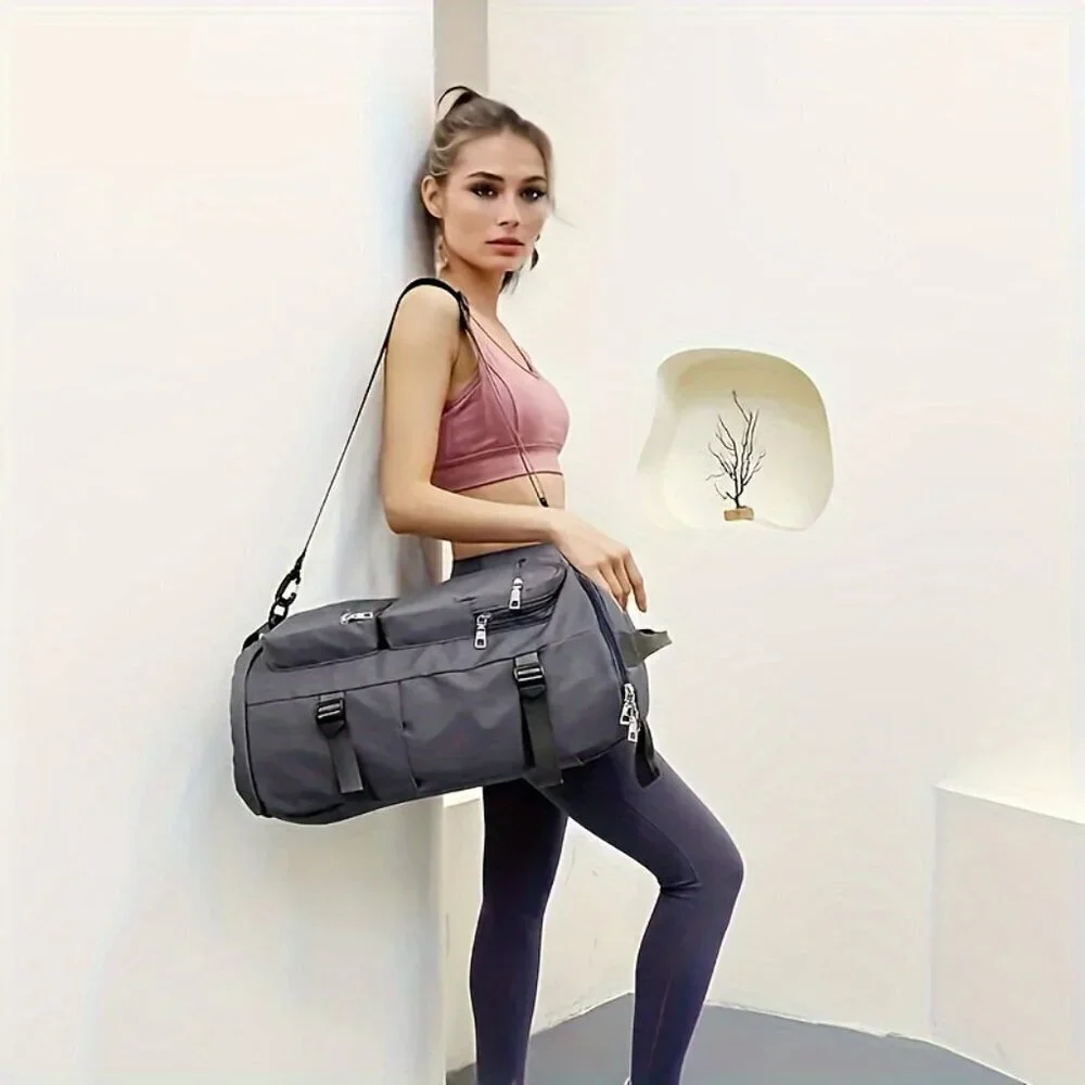 Gray Multifunctional Travel Duffle Backpack Shoe Compartment Carry-On Bag